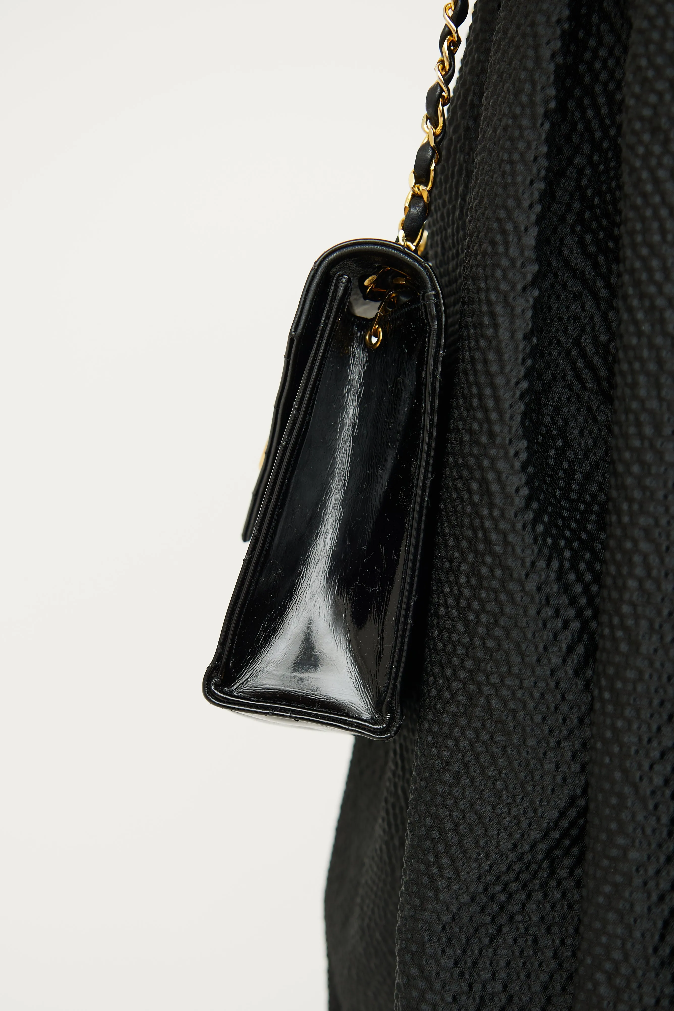 1986 Black Patent Envelope CC Flap Bag