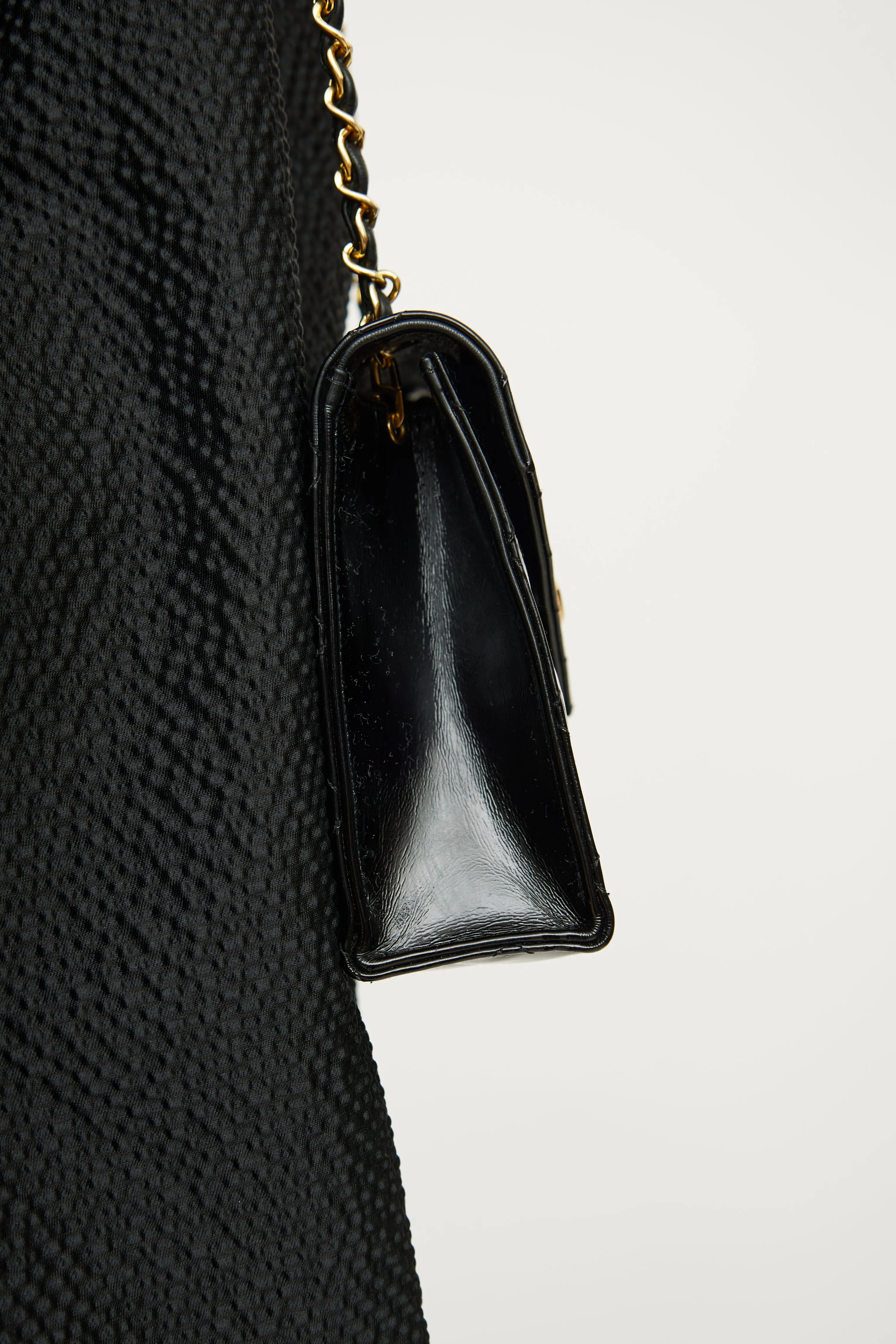 1986 Black Patent Envelope CC Flap Bag