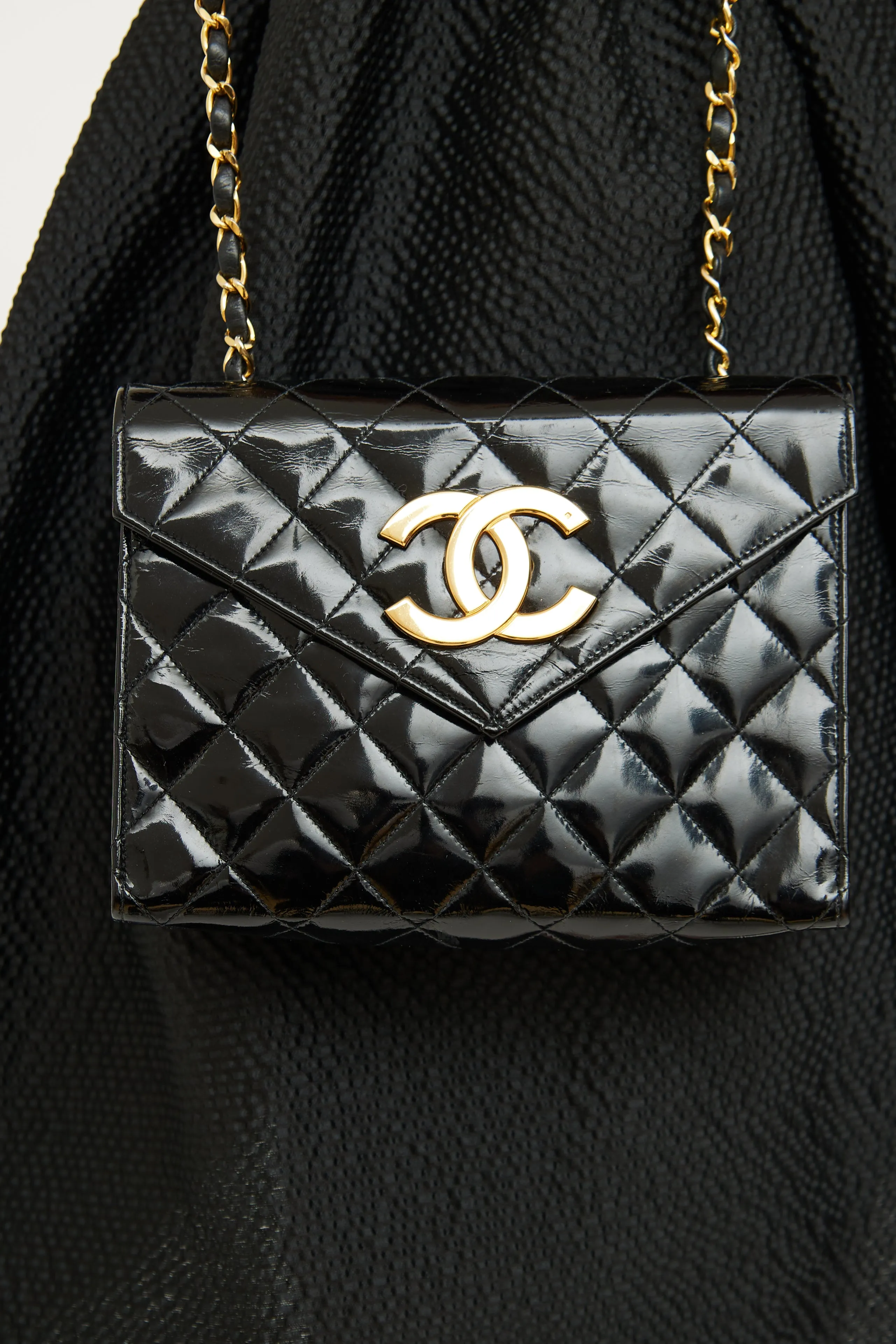 1986 Black Patent Envelope CC Flap Bag