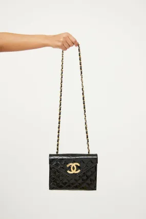 1986 Black Patent Envelope CC Flap Bag