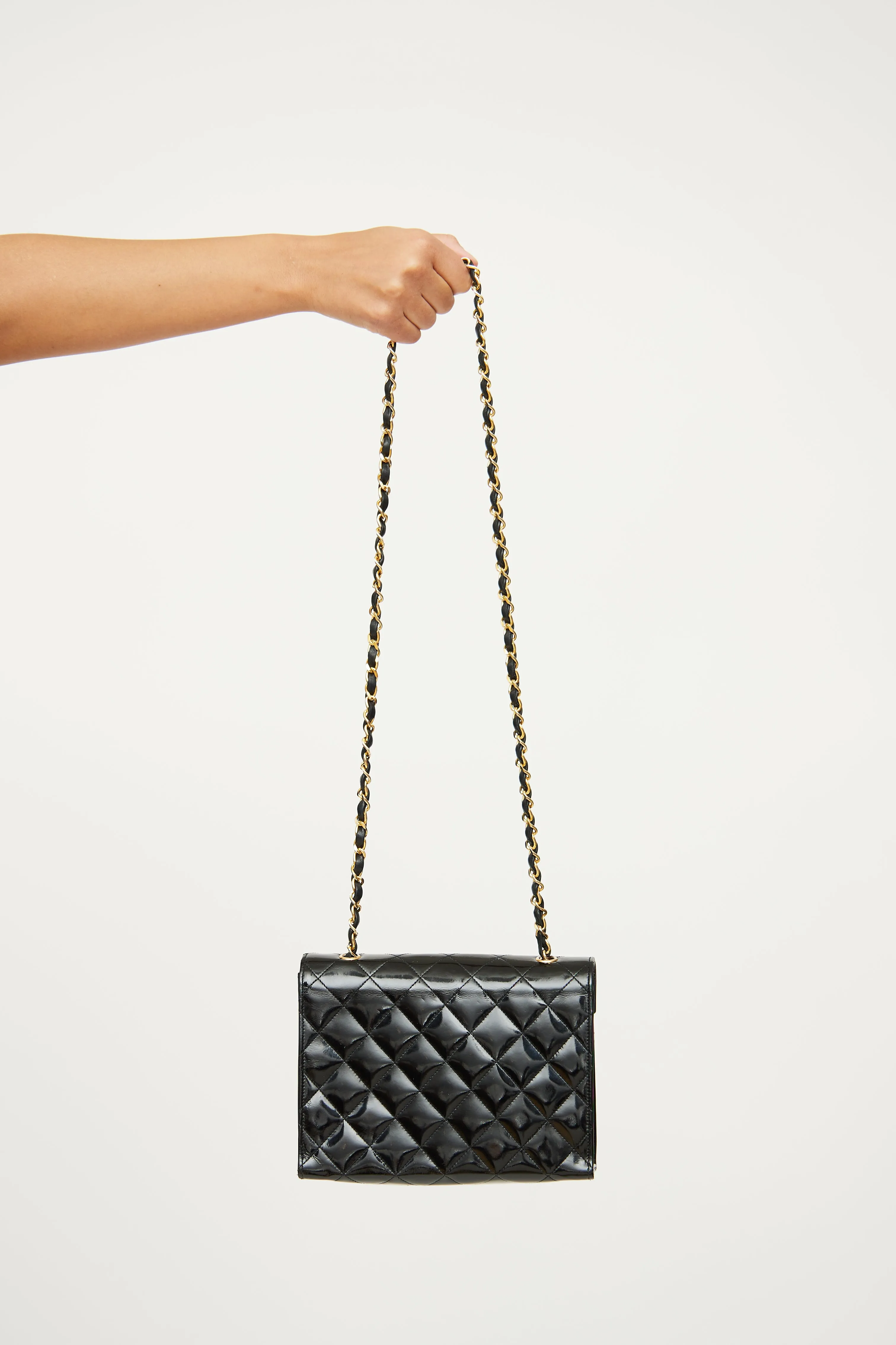 1986 Black Patent Envelope CC Flap Bag