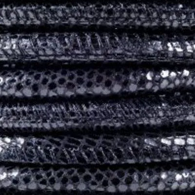 5mm Black Gecko Printed Stitched Suede Round Leather Cord by the Foot