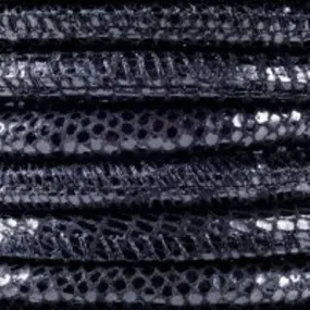 5mm Black Gecko Printed Stitched Suede Round Leather Cord by the Foot