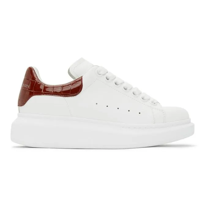 Alexander McQueen White and Burgundy Croc Oversized Sneakers