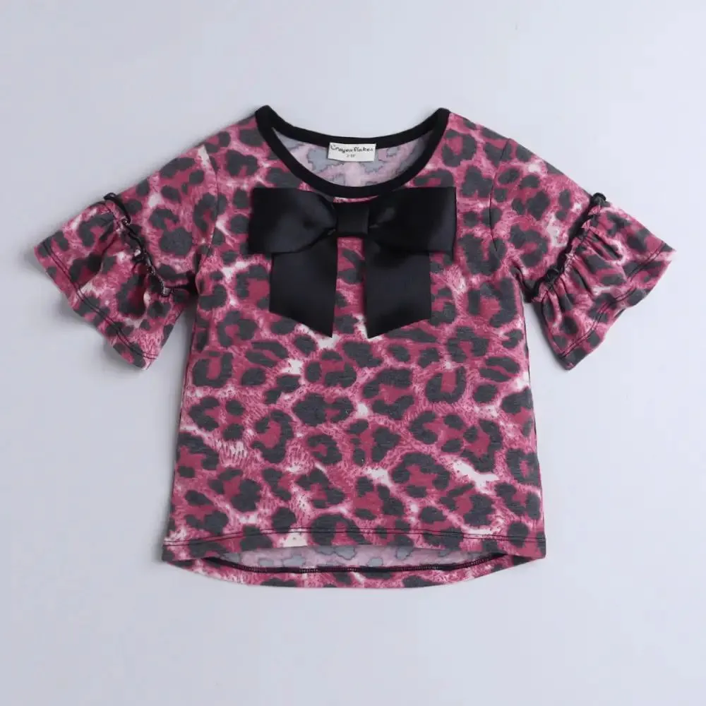 Animal Print Sleeves Frill Top Leggings Set