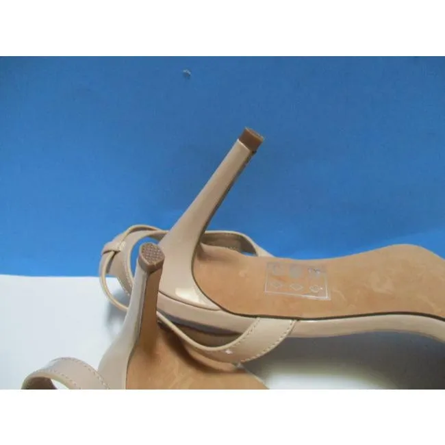 Asos Beige Patent Ankle Strap Flats Sandals Size Us