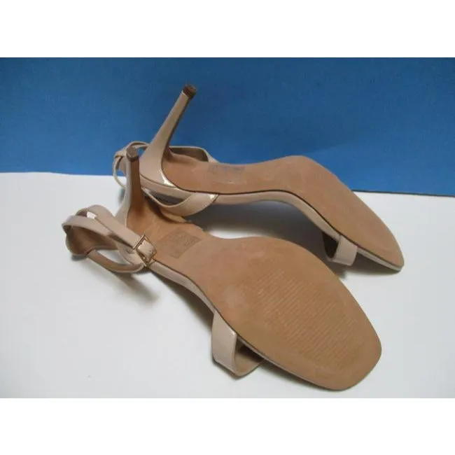 Asos Beige Patent Ankle Strap Flats Sandals Size Us
