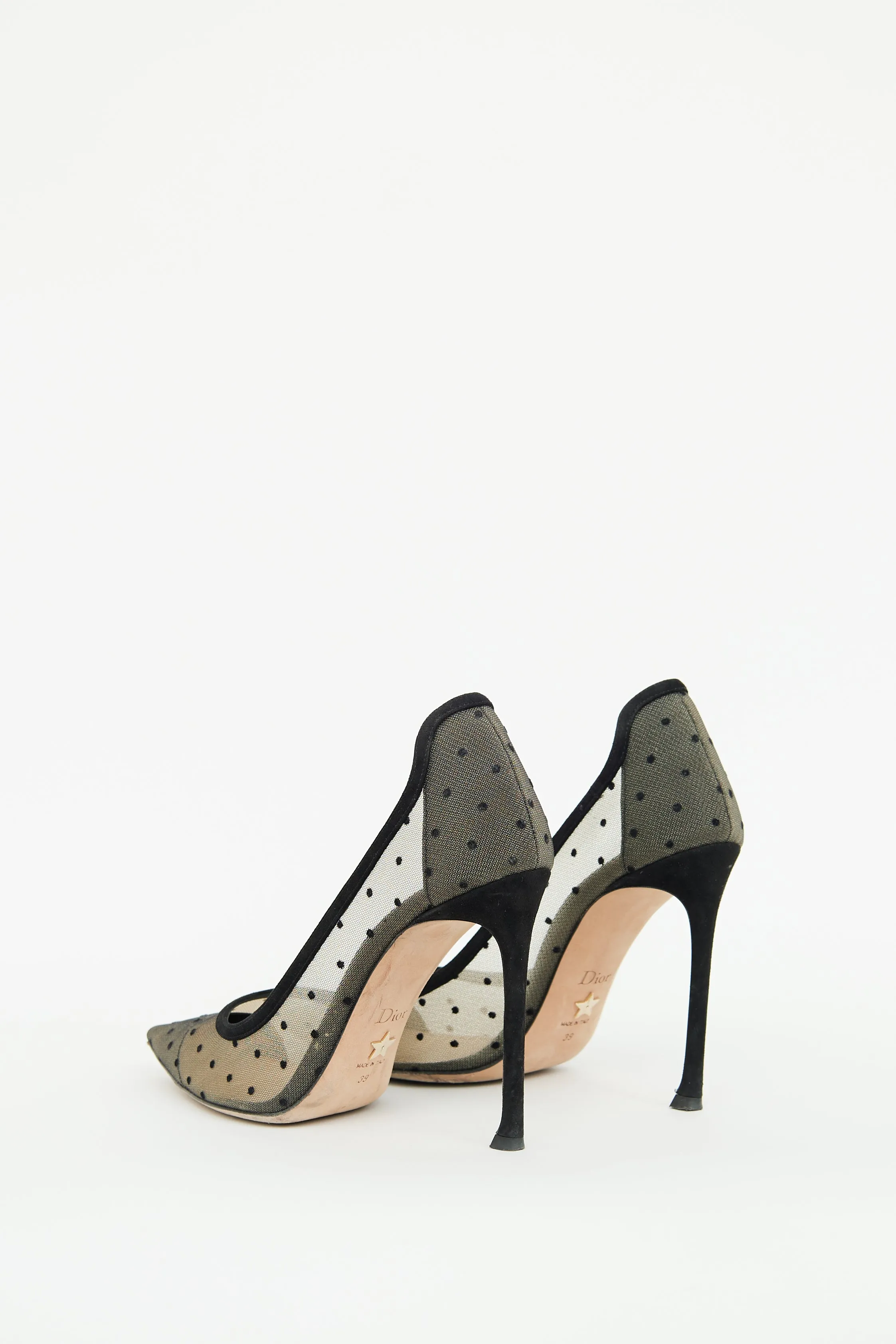 Beige & Black Mesh Polka Dot Pump
