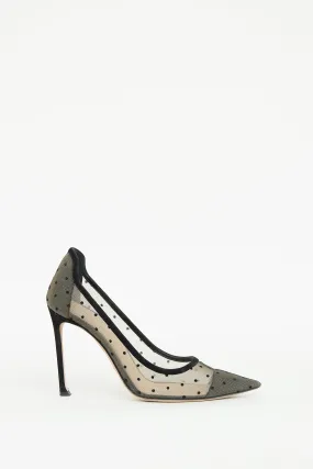 Beige & Black Mesh Polka Dot Pump
