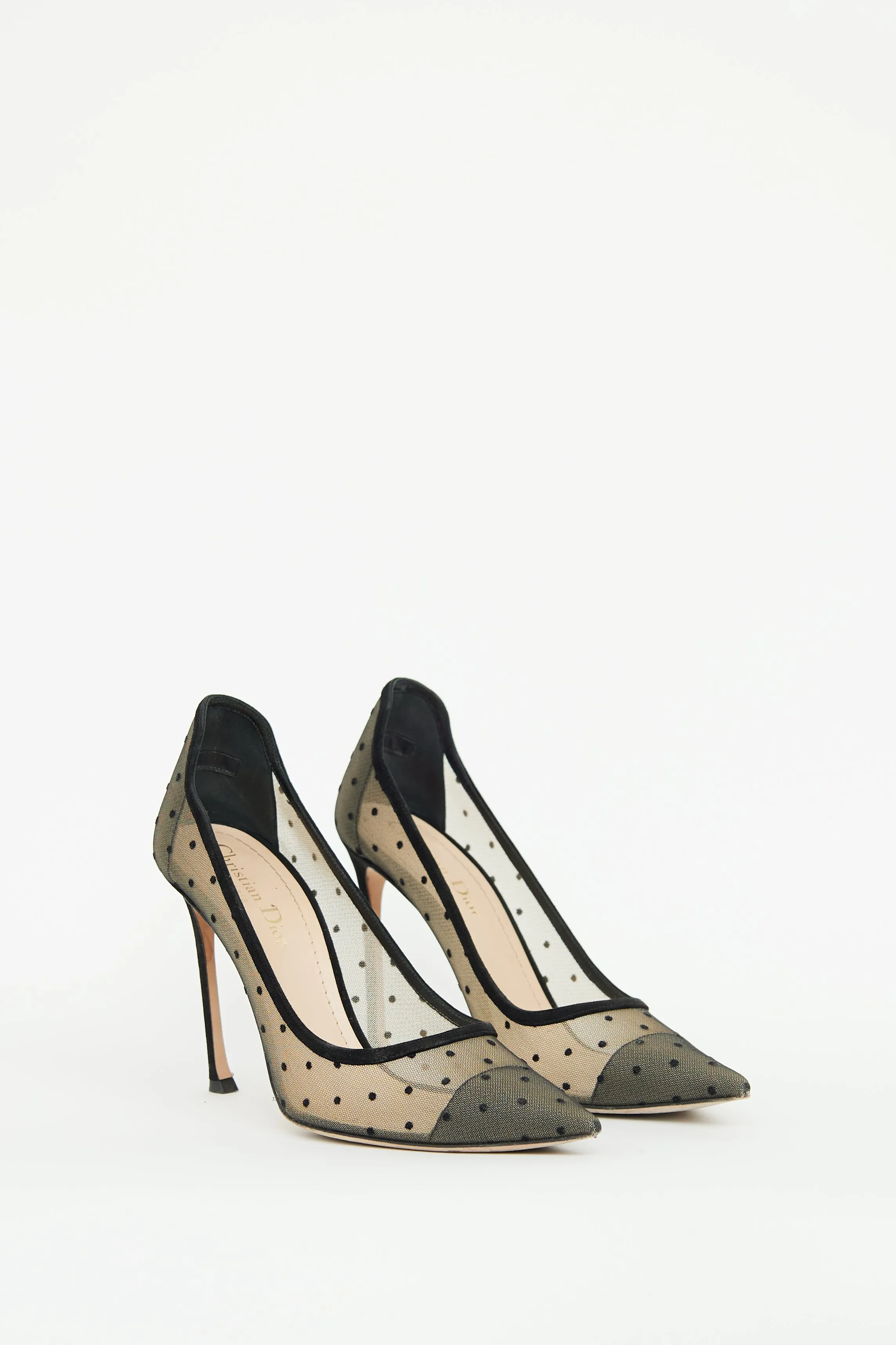 Beige & Black Mesh Polka Dot Pump