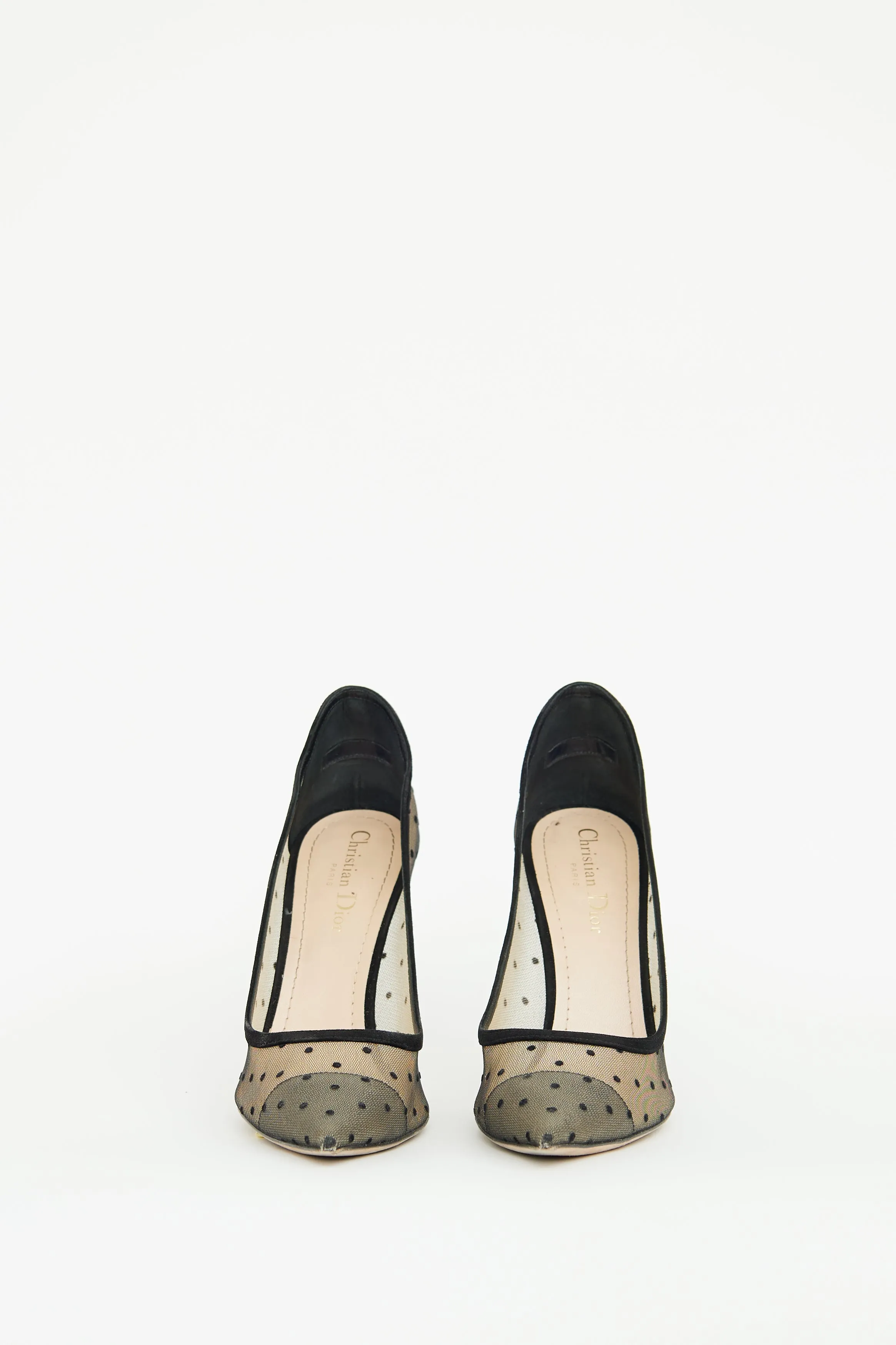Beige & Black Mesh Polka Dot Pump