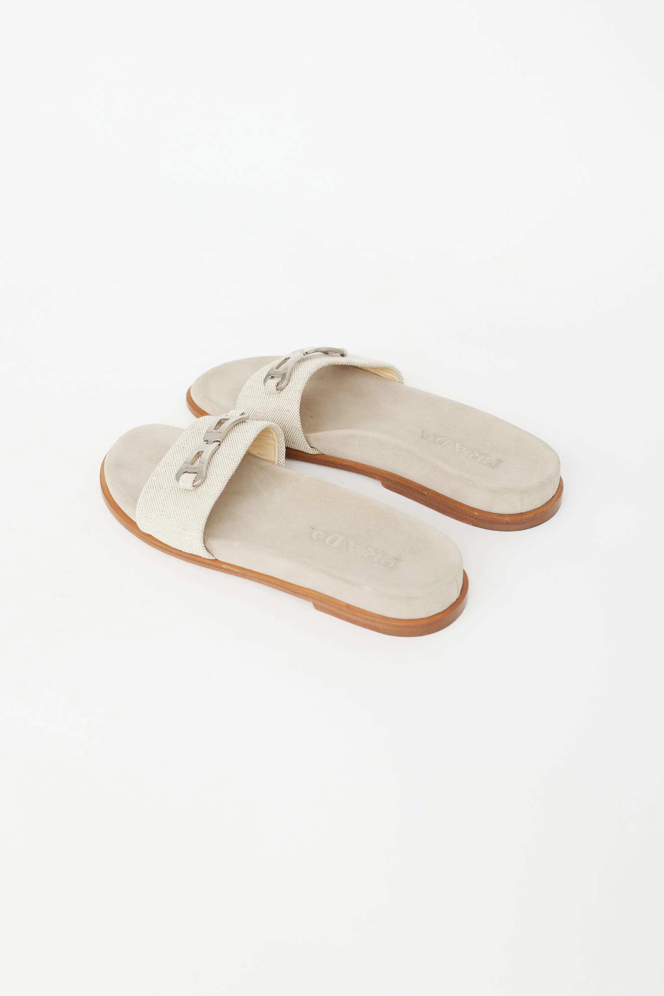 Beige & Silver Buckle Slide