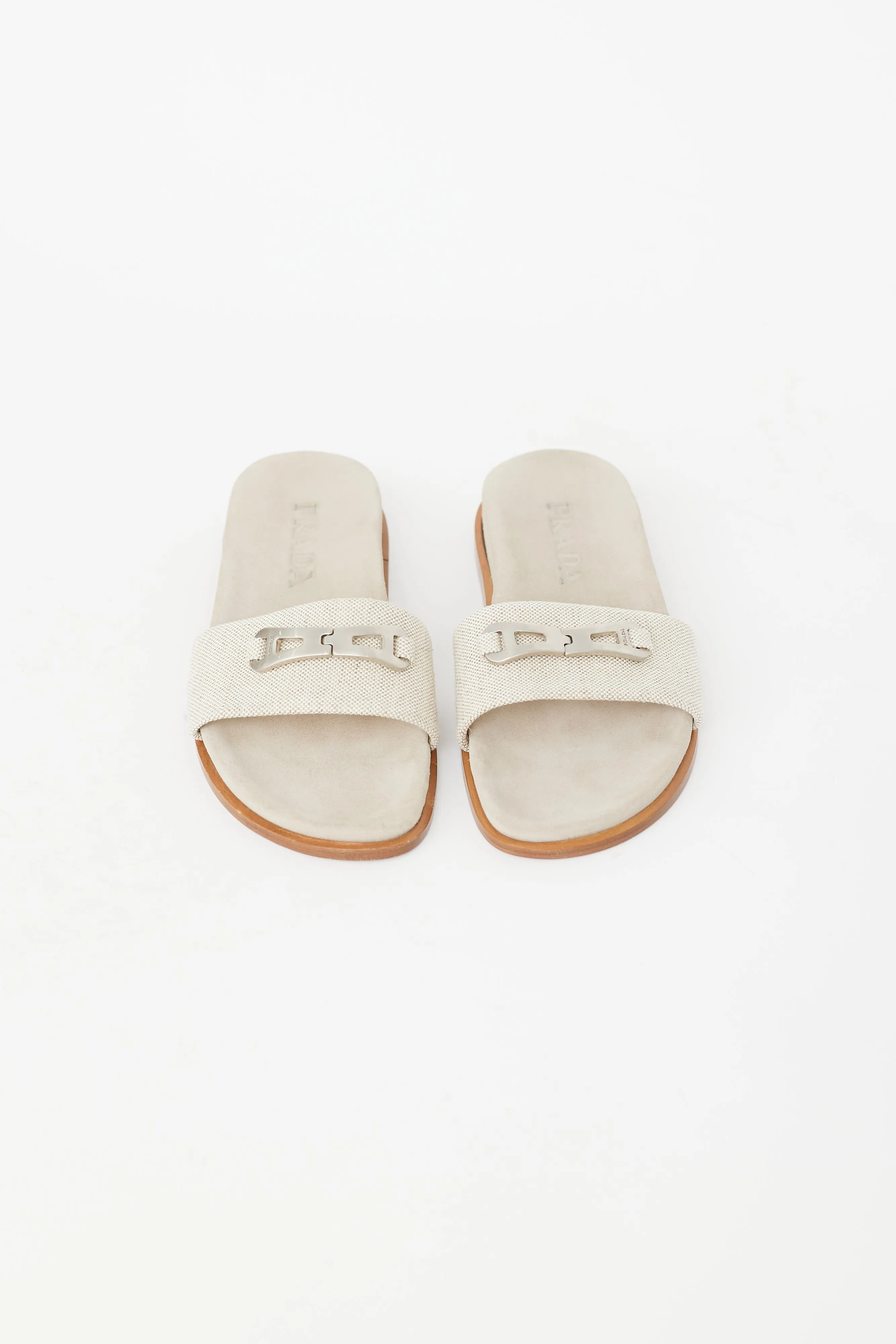 Beige & Silver Buckle Slide