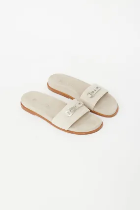 Beige & Silver Buckle Slide
