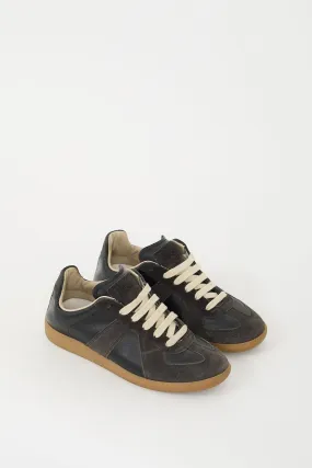 Black Leather & Dark Grey Suede Replica Sneaker