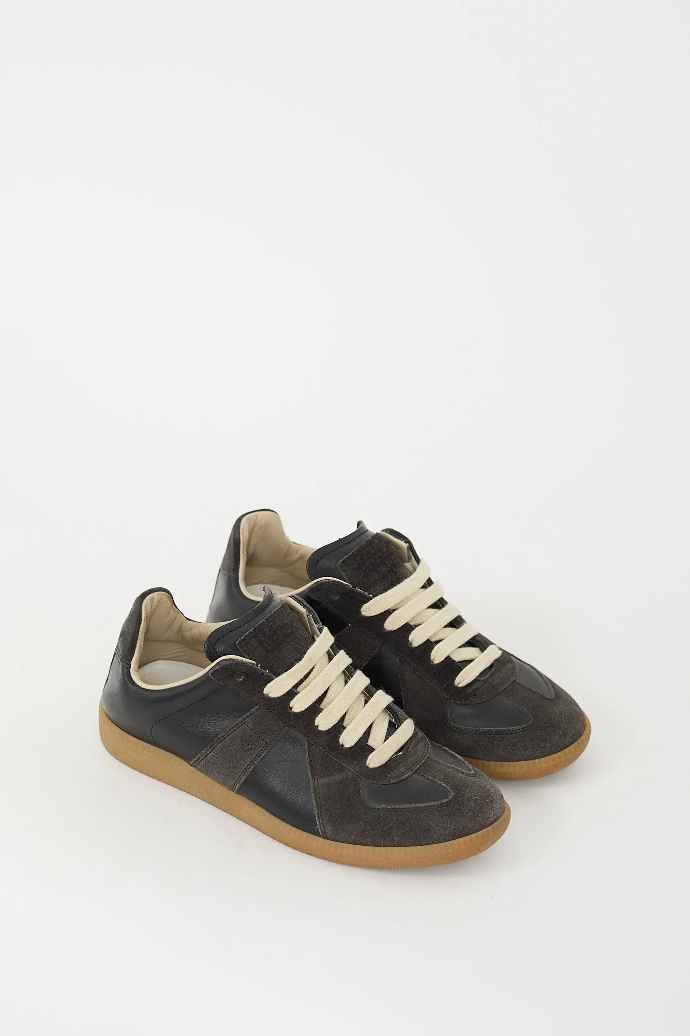 Black Leather & Dark Grey Suede Replica Sneaker