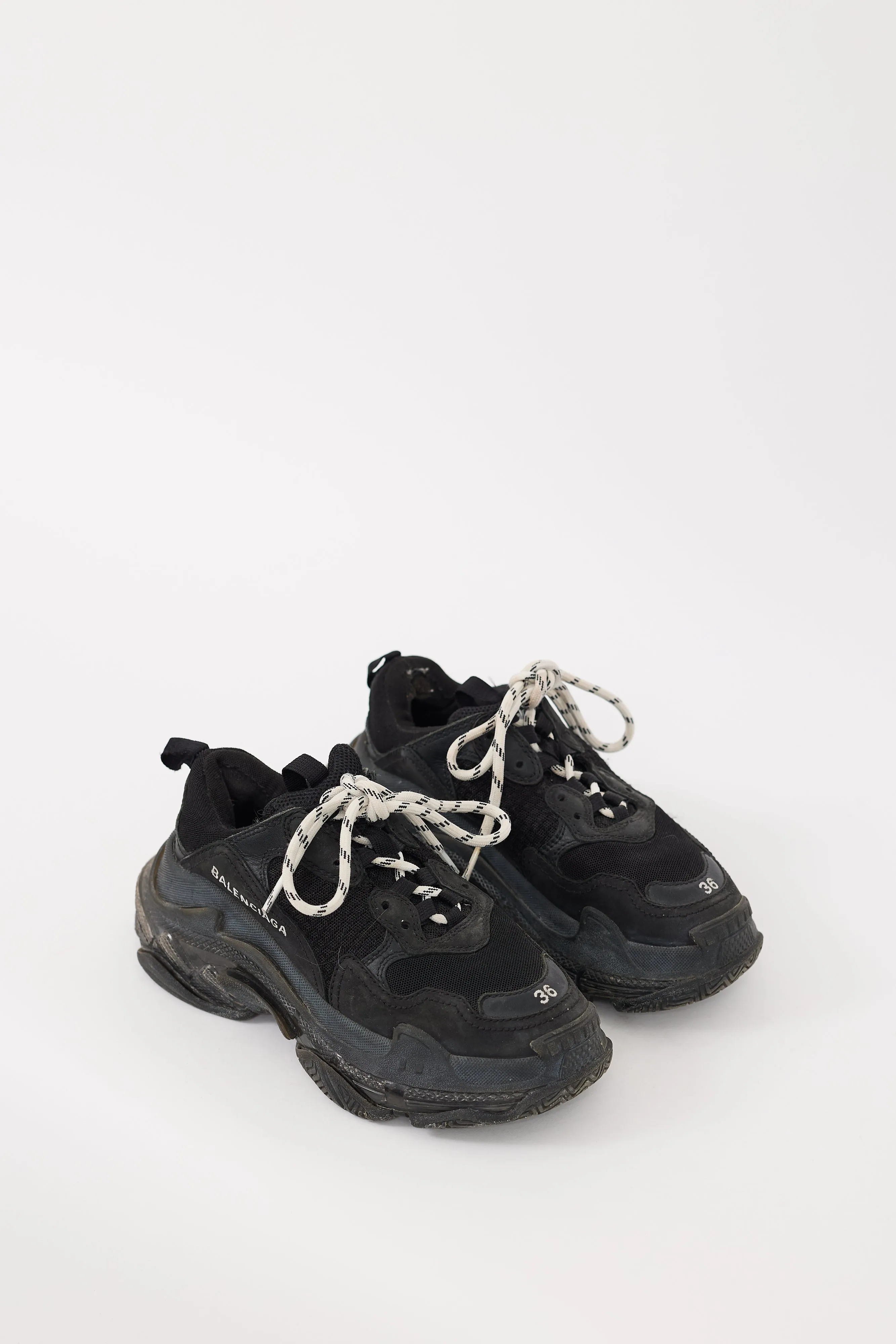 Black Leather & Mesh Triple S Sneaker