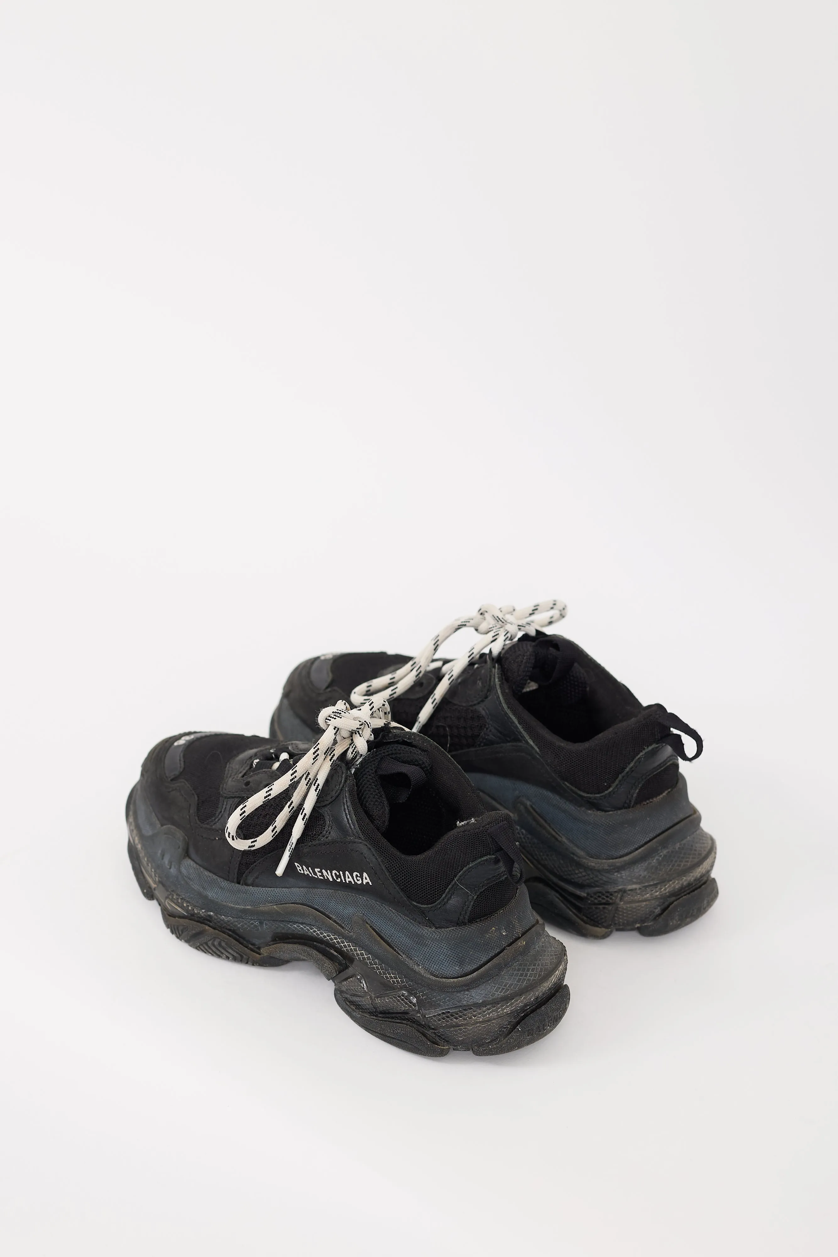 Black Leather & Mesh Triple S Sneaker