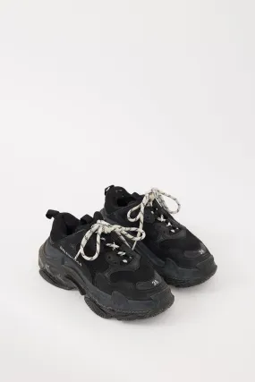 Black Leather & Mesh Triple S Sneaker