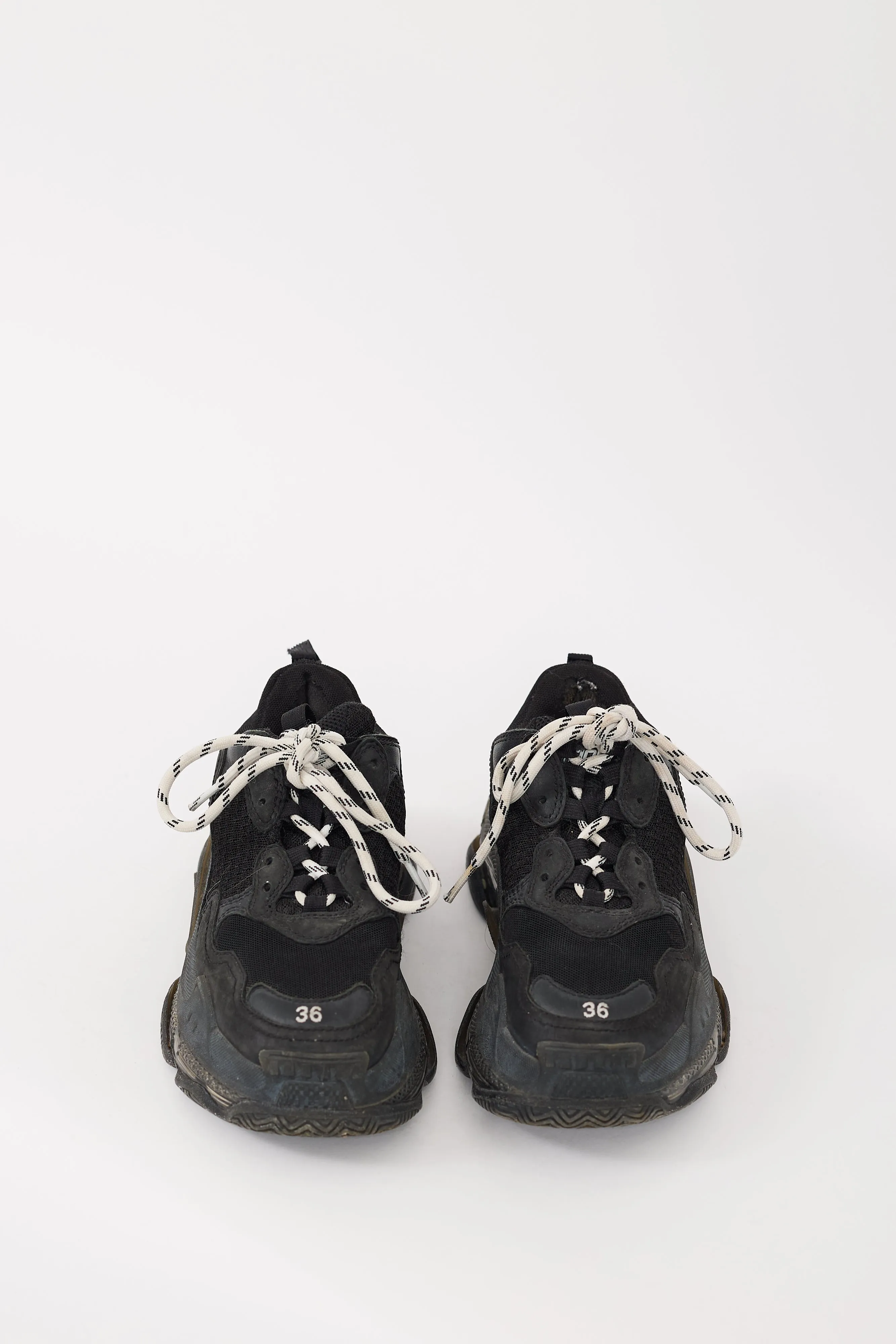 Black Leather & Mesh Triple S Sneaker
