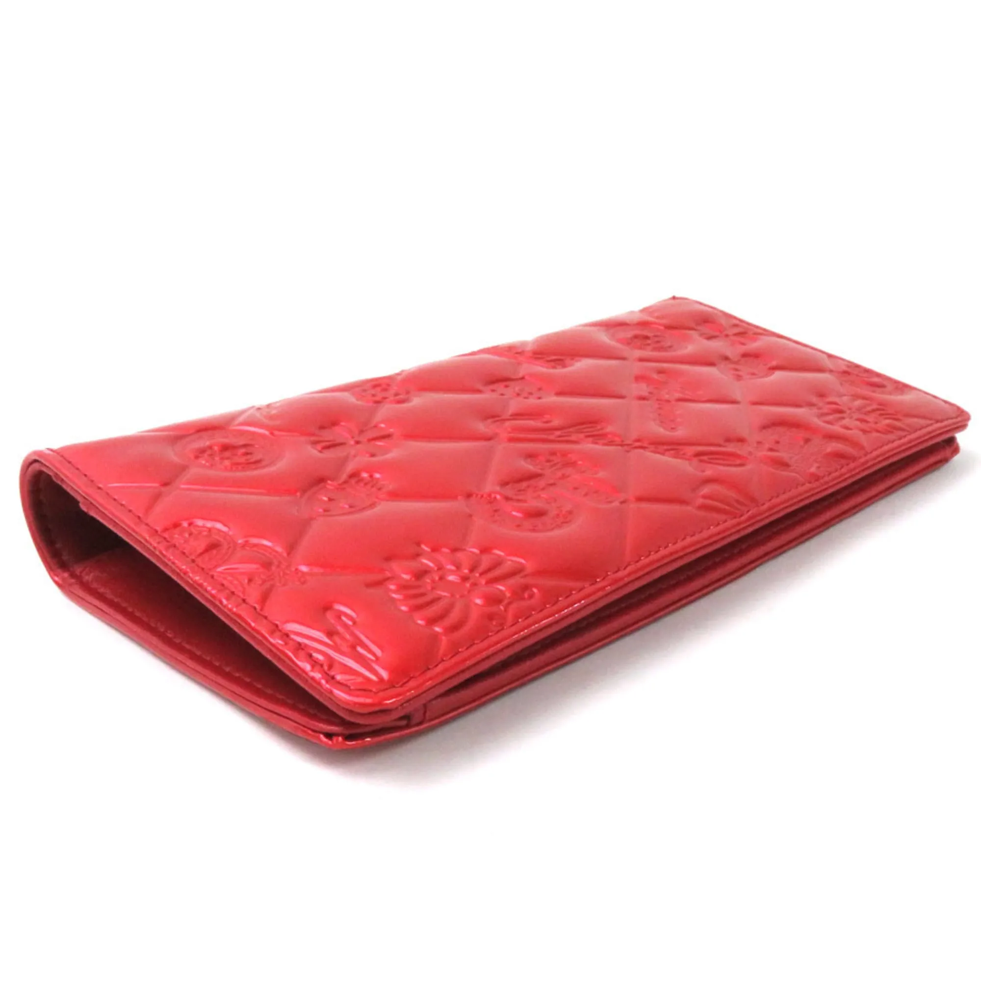 Chanel Bi-Fold Wallet Icon Red Embossed Patent Leather CHANEL Ladies