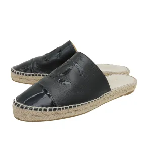 Chanel Black CC Cap Toe Espadrille Mules 40