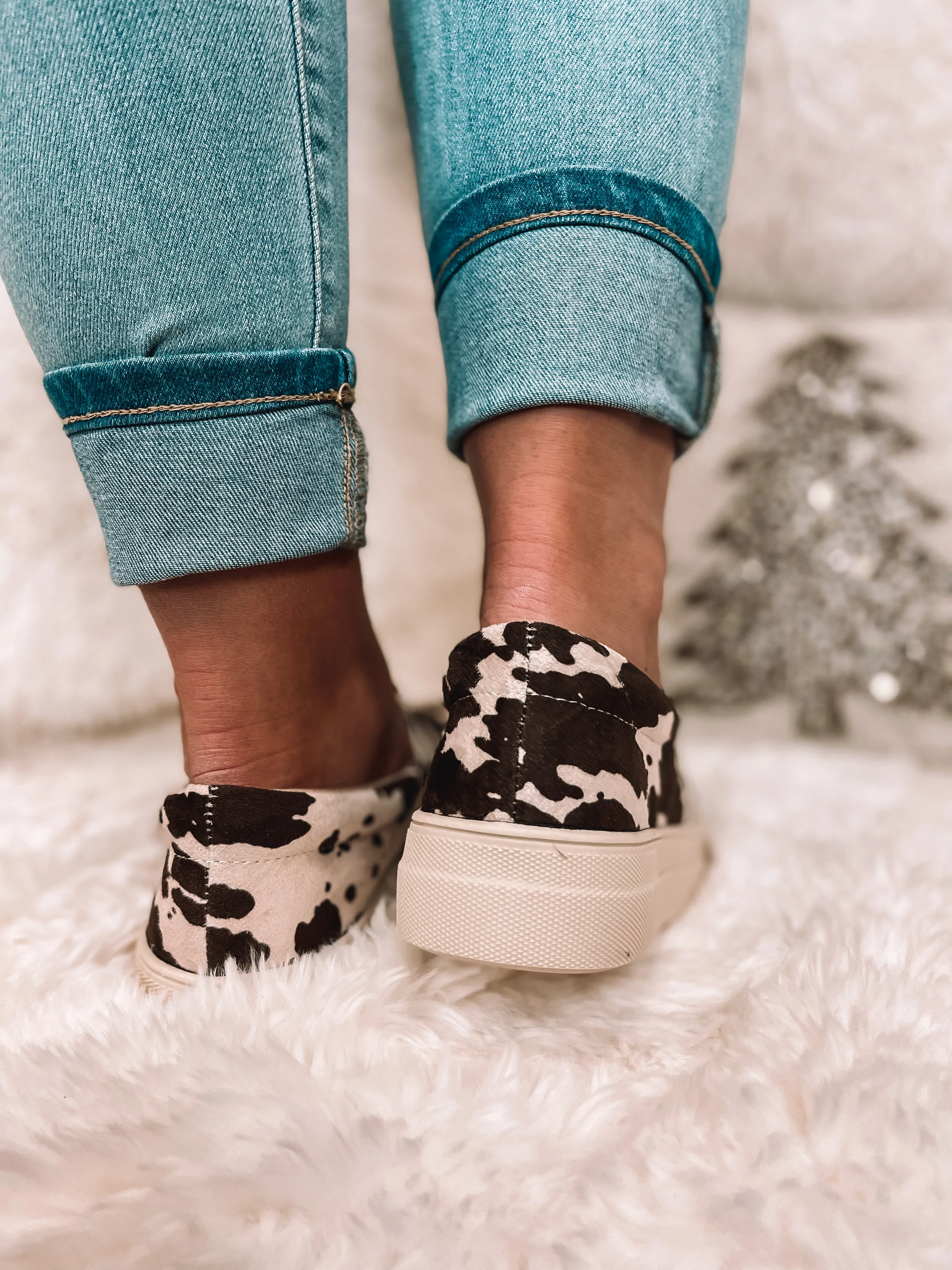 Cream & Brown Cow Slip On Sneaker