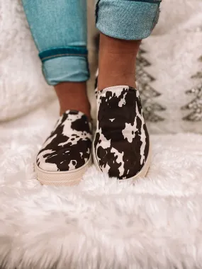 Cream & Brown Cow Slip On Sneaker