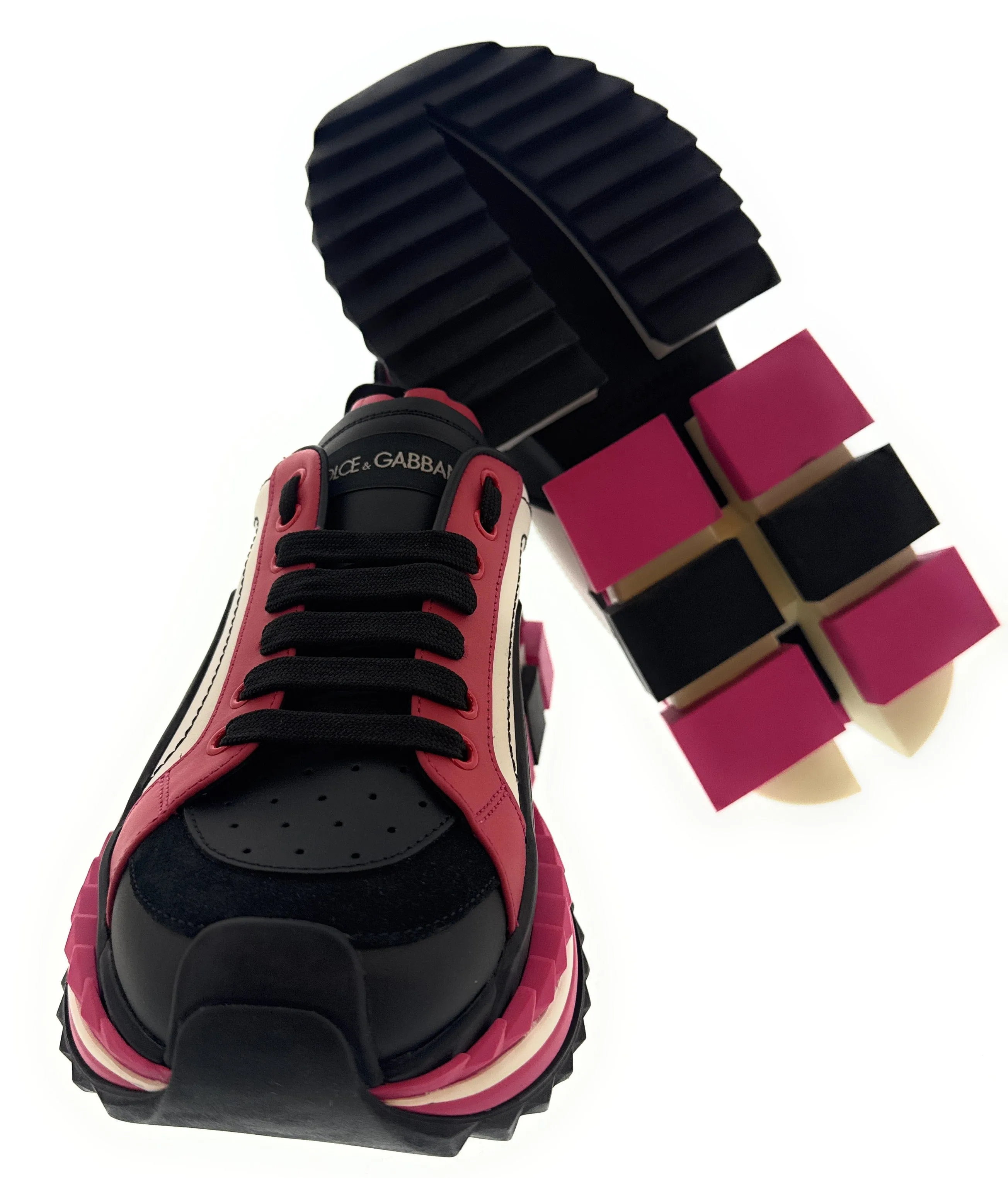 Dolce & Gabbana Daymaster Chunky Sneakers Pink Black White Leather-EU40