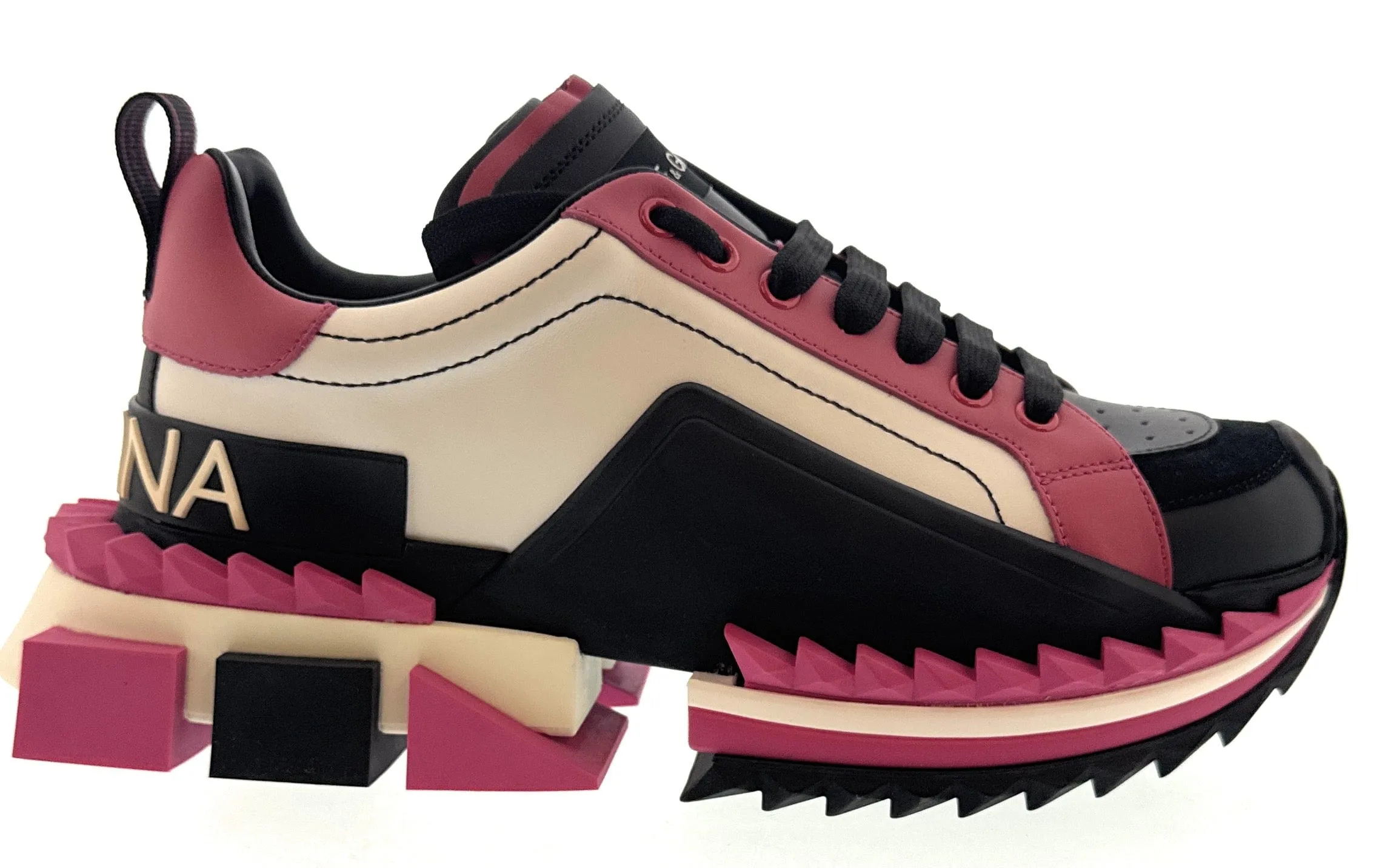Dolce & Gabbana Daymaster Chunky Sneakers Pink Black White Leather-EU40