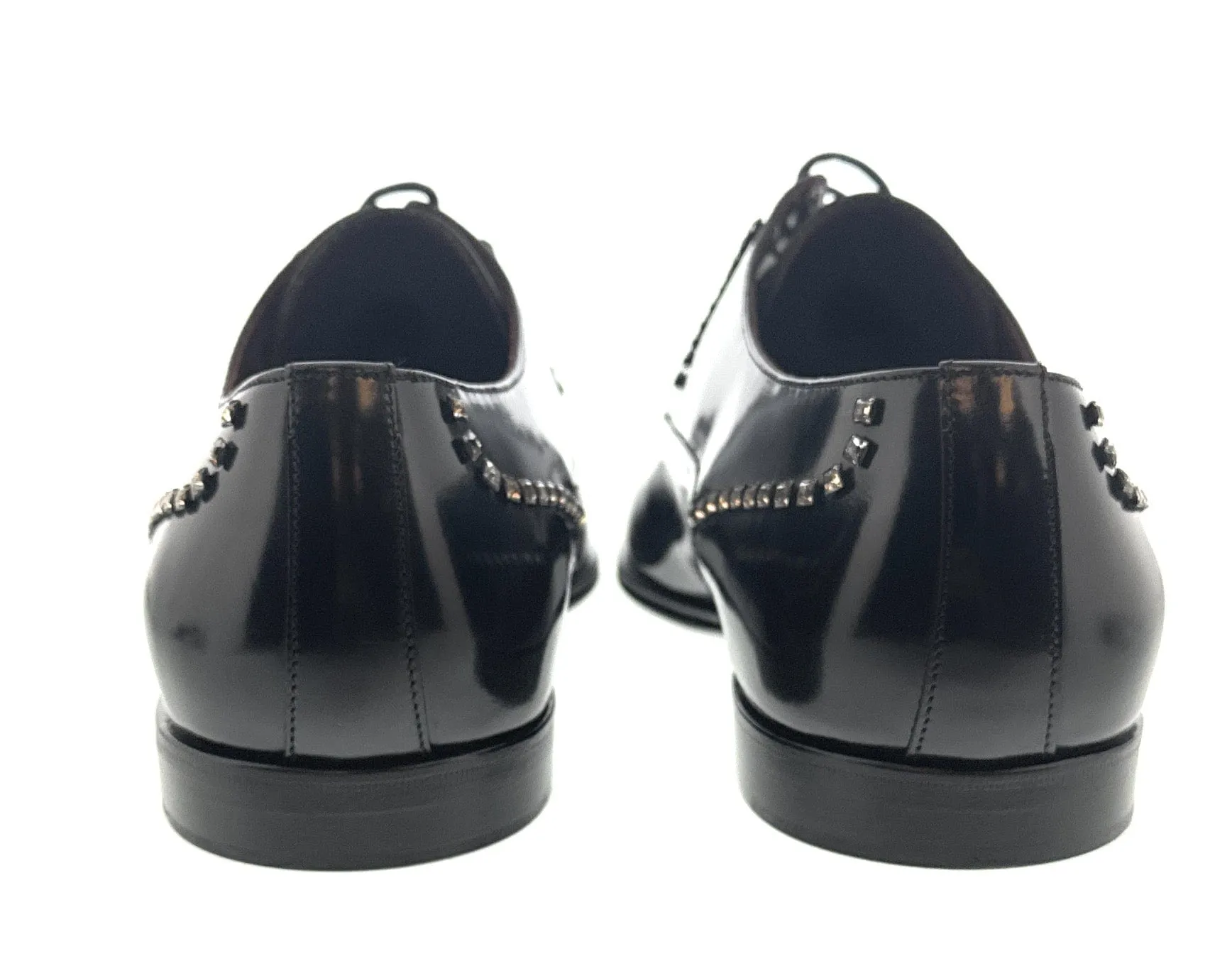 Dolce & Gabbana Men's Black Studded Patent Leather Lace-Up Oxford Shoes-EU42.5