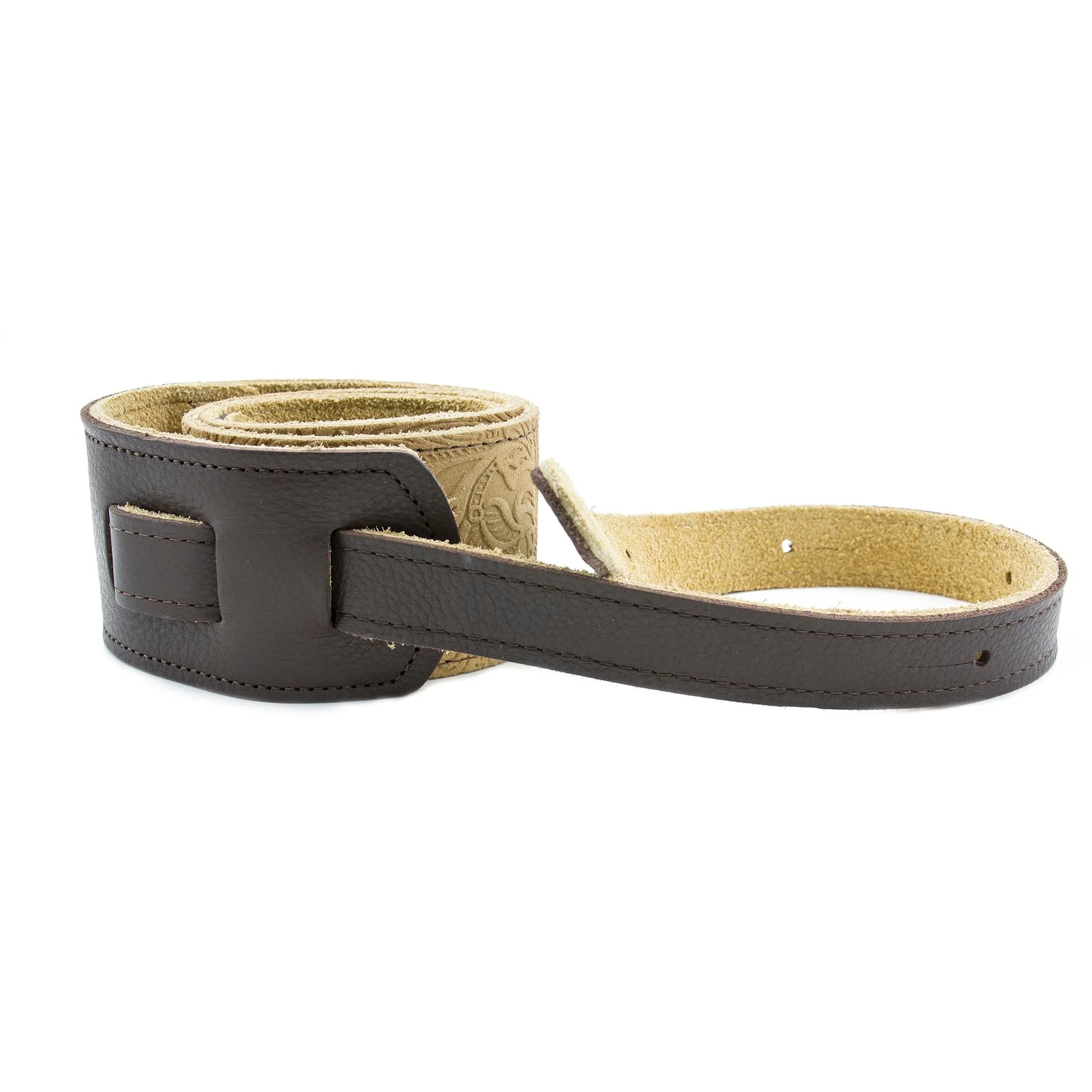 Franklin Strap 2.5” Embossed Suede/ Glove Leather End Tabs - Honey/Chocolate