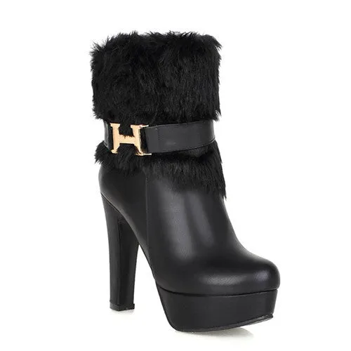Fur Winter Warm Women's High Heels Boots