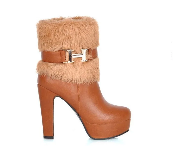 Fur Winter Warm Women's High Heels Boots
