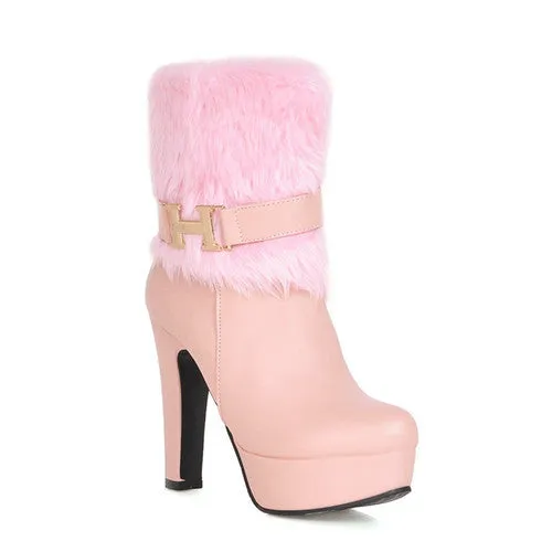 Fur Winter Warm Women's High Heels Boots