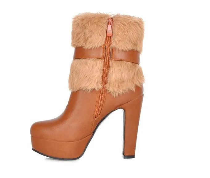 Fur Winter Warm Women's High Heels Boots