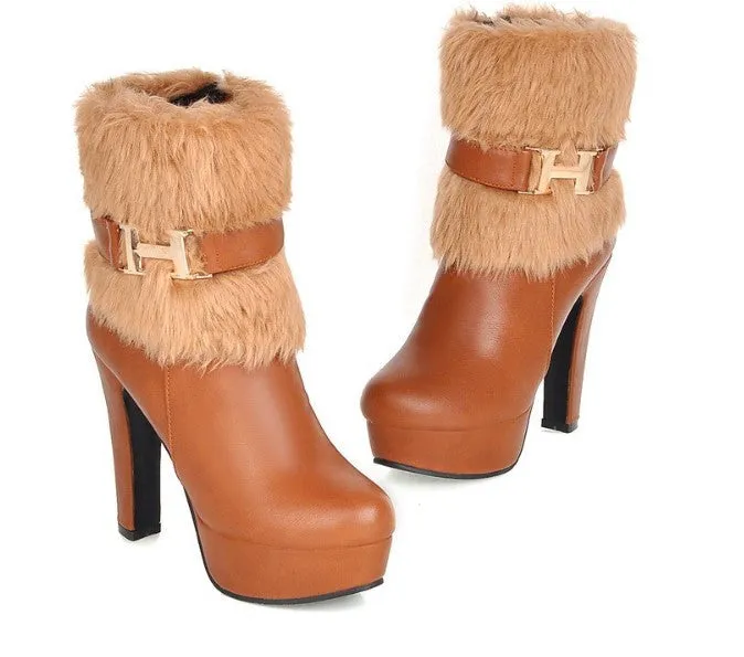Fur Winter Warm Women's High Heels Boots