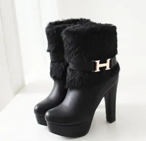 Fur Winter Warm Women's High Heels Boots