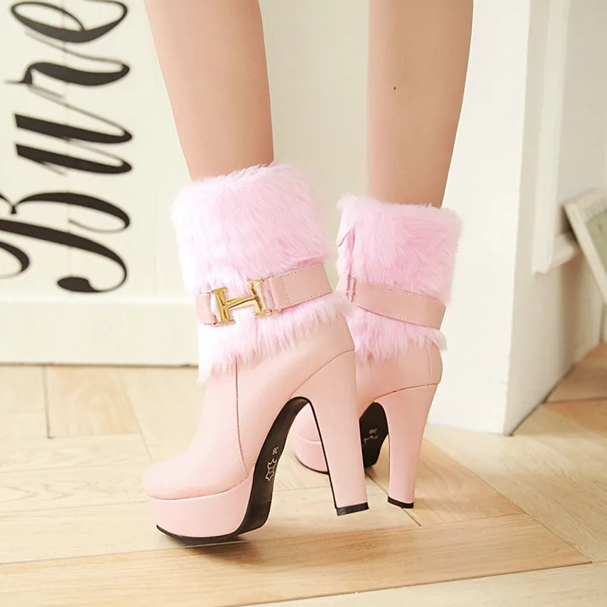 Fur Winter Warm Women's High Heels Boots