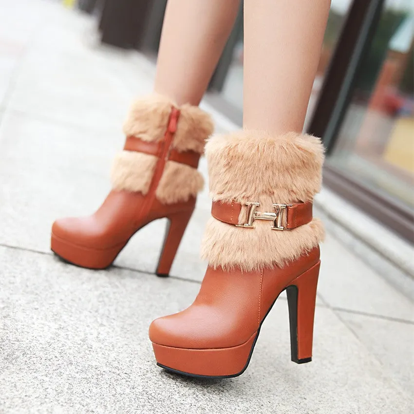 Fur Winter Warm Women's High Heels Boots