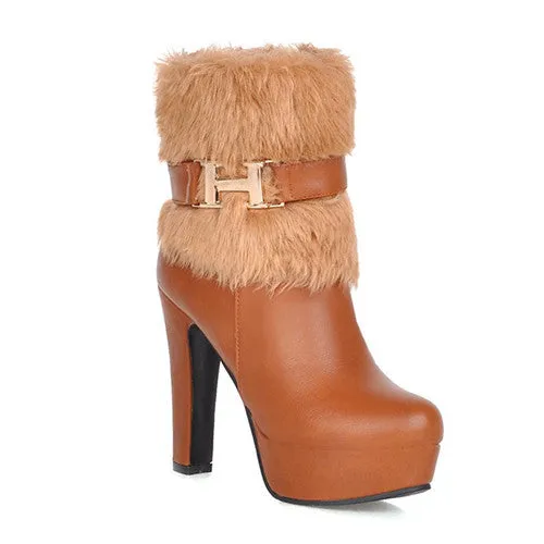 Fur Winter Warm Women's High Heels Boots