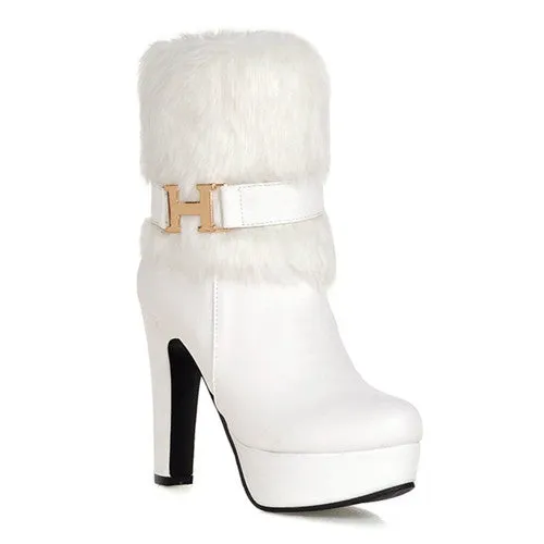 Fur Winter Warm Women's High Heels Boots