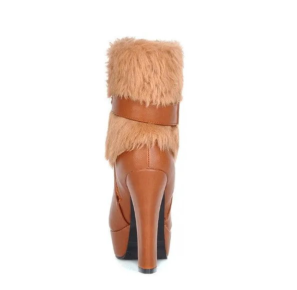 Fur Winter Warm Women's High Heels Boots