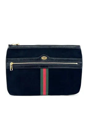 GG Black Web Suede Clutch