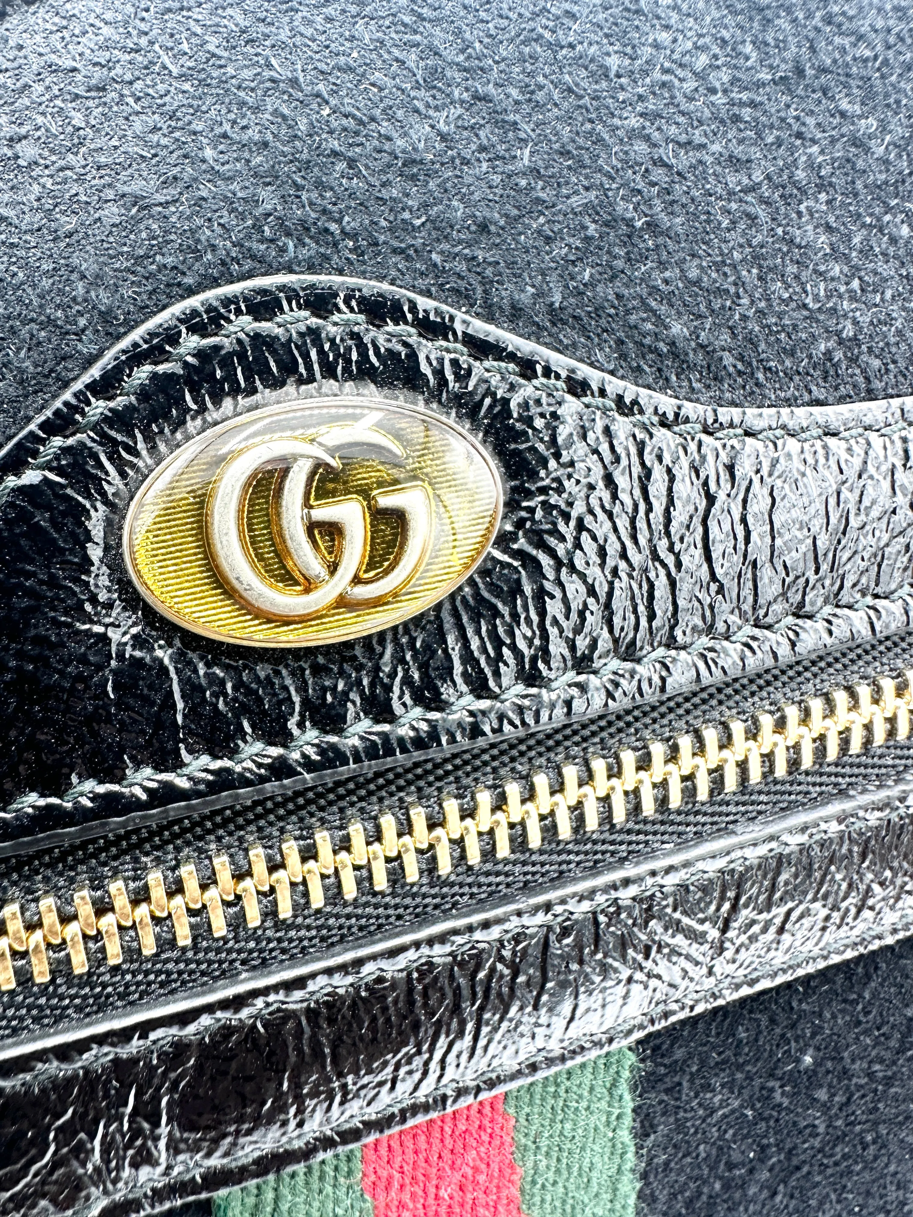 GG Black Web Suede Clutch
