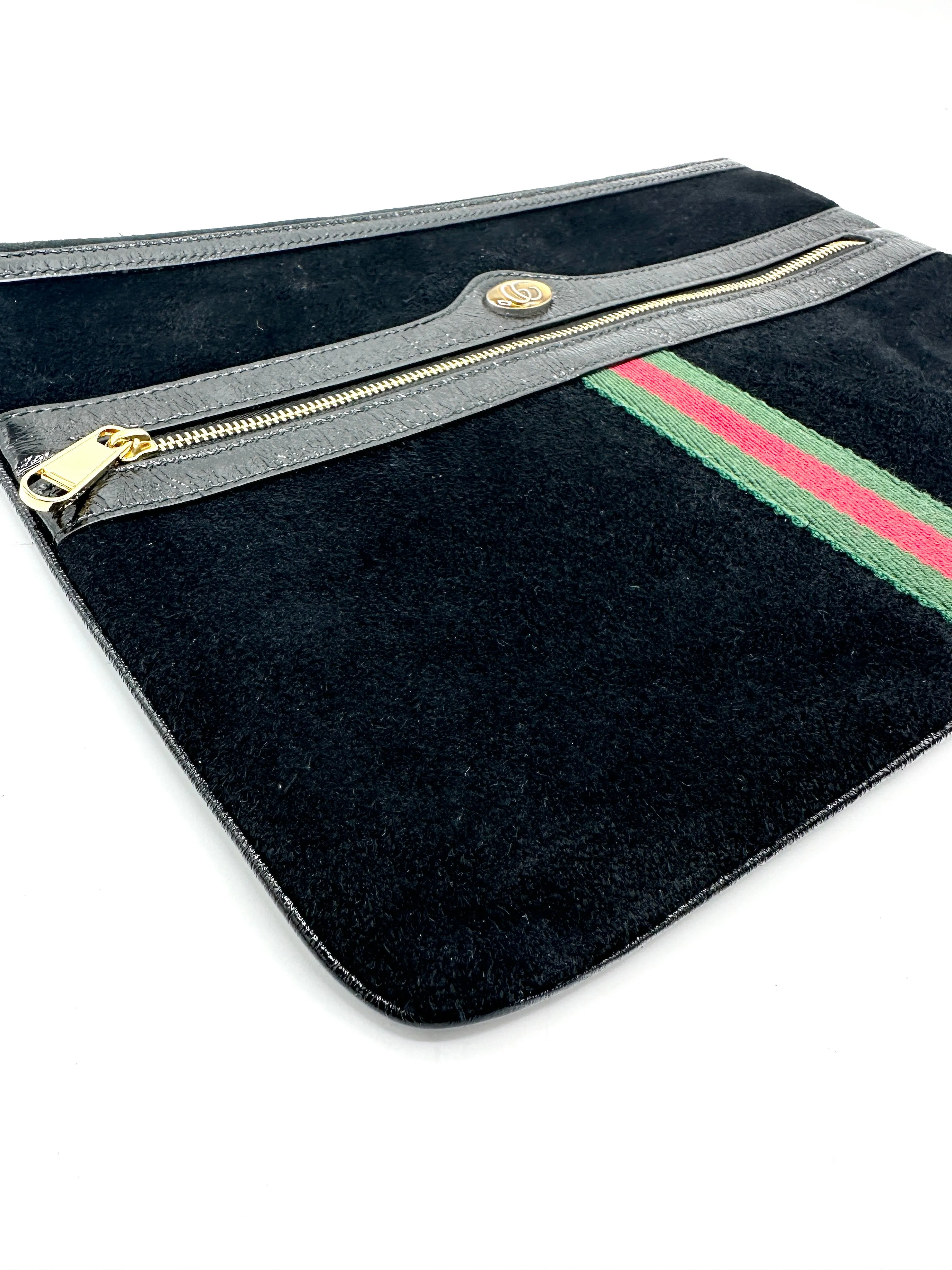 GG Black Web Suede Clutch