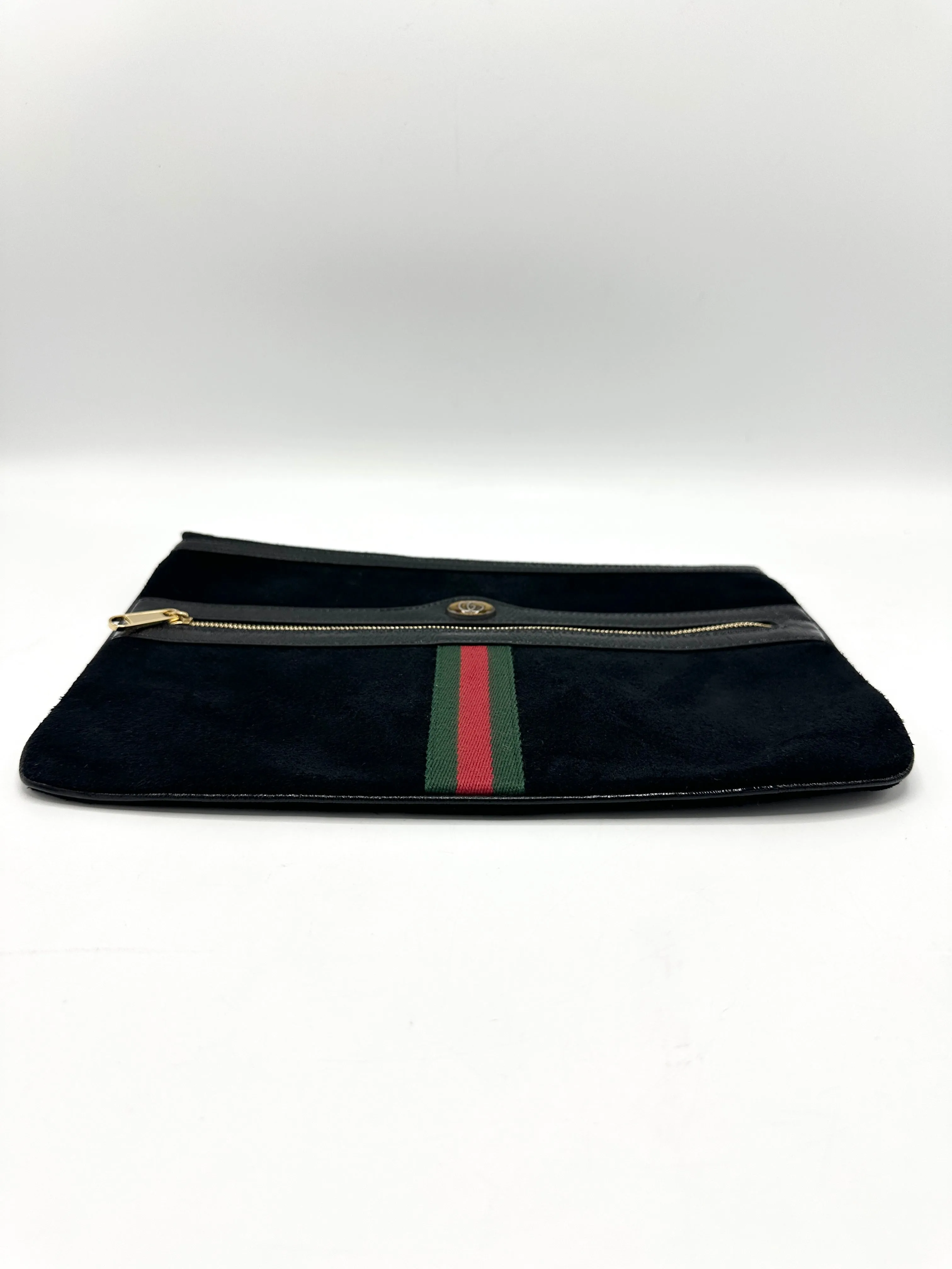 GG Black Web Suede Clutch