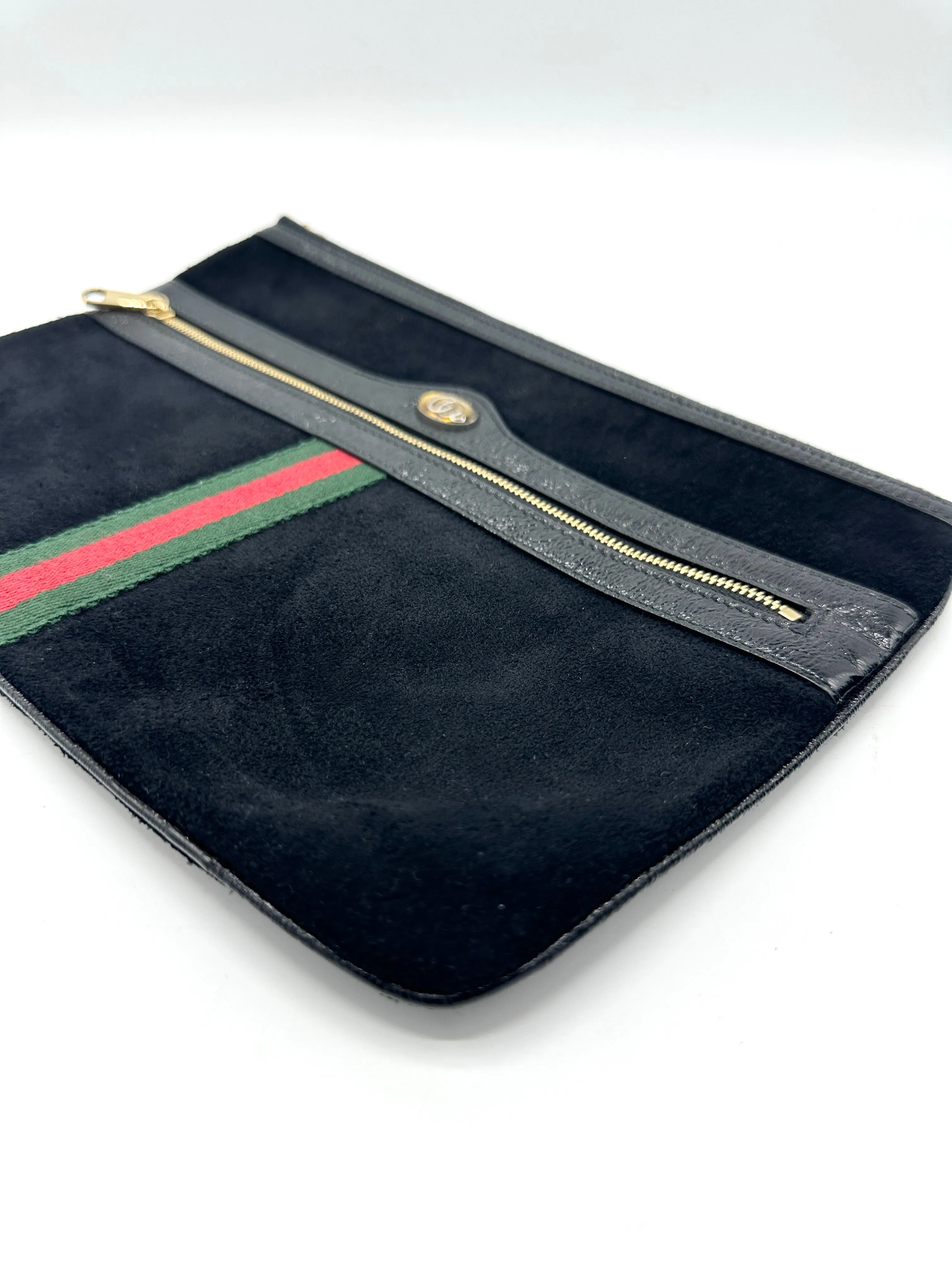 GG Black Web Suede Clutch