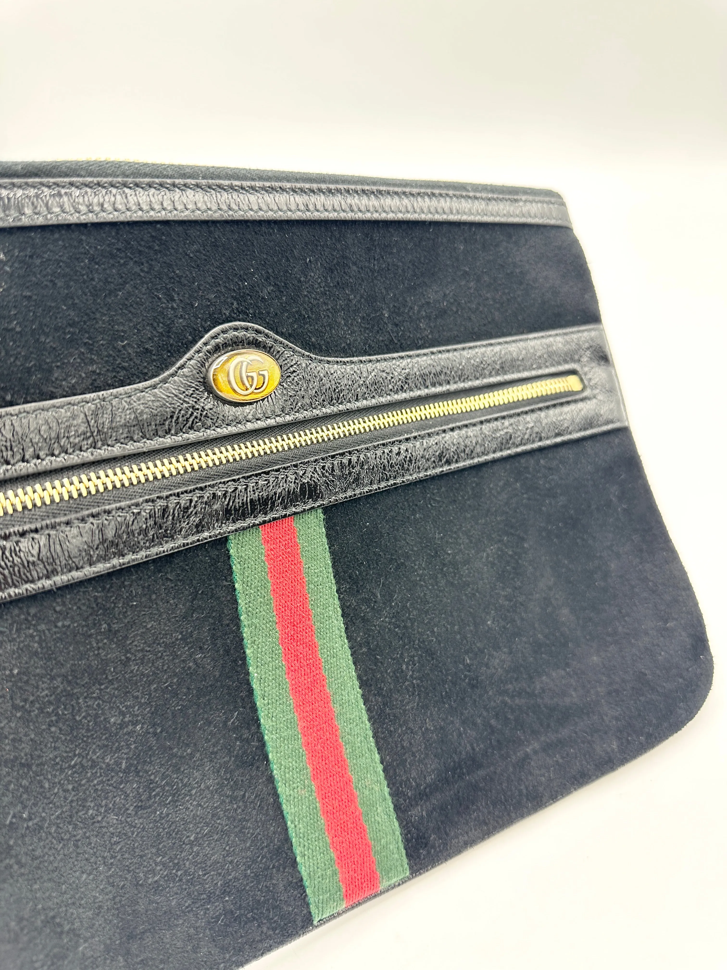 GG Black Web Suede Clutch