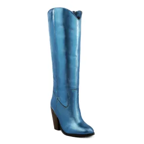 Great-Storm Blue Metallic Leather Calf Boots